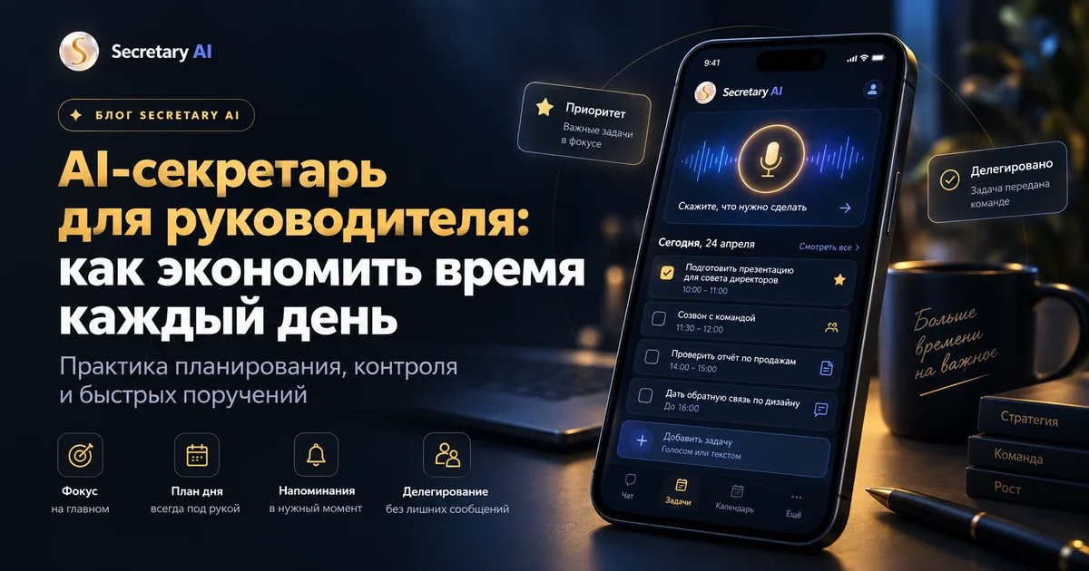 Секретарь помогает руководителю работать с задачами и напоминаниями
